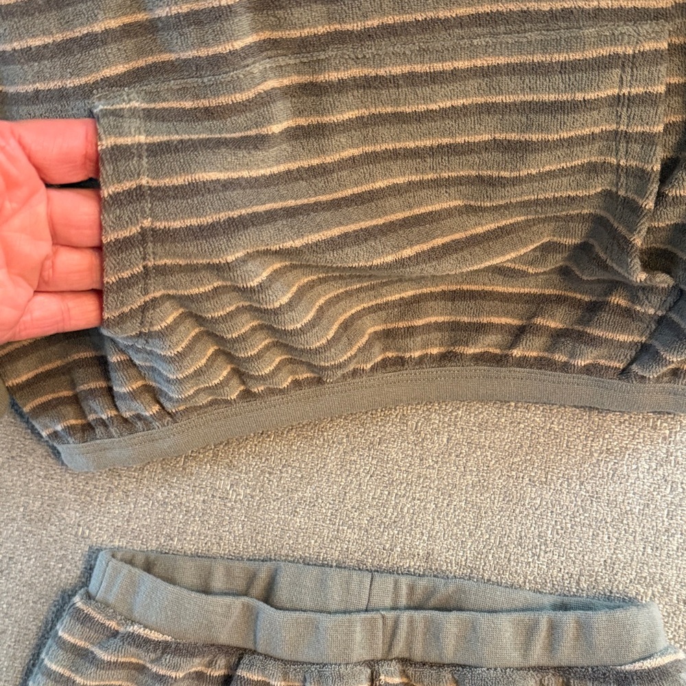 Rylee + Cru Kids Striped Lounge Set in Sagey Green and Cream stripes - Picture 3 of 6